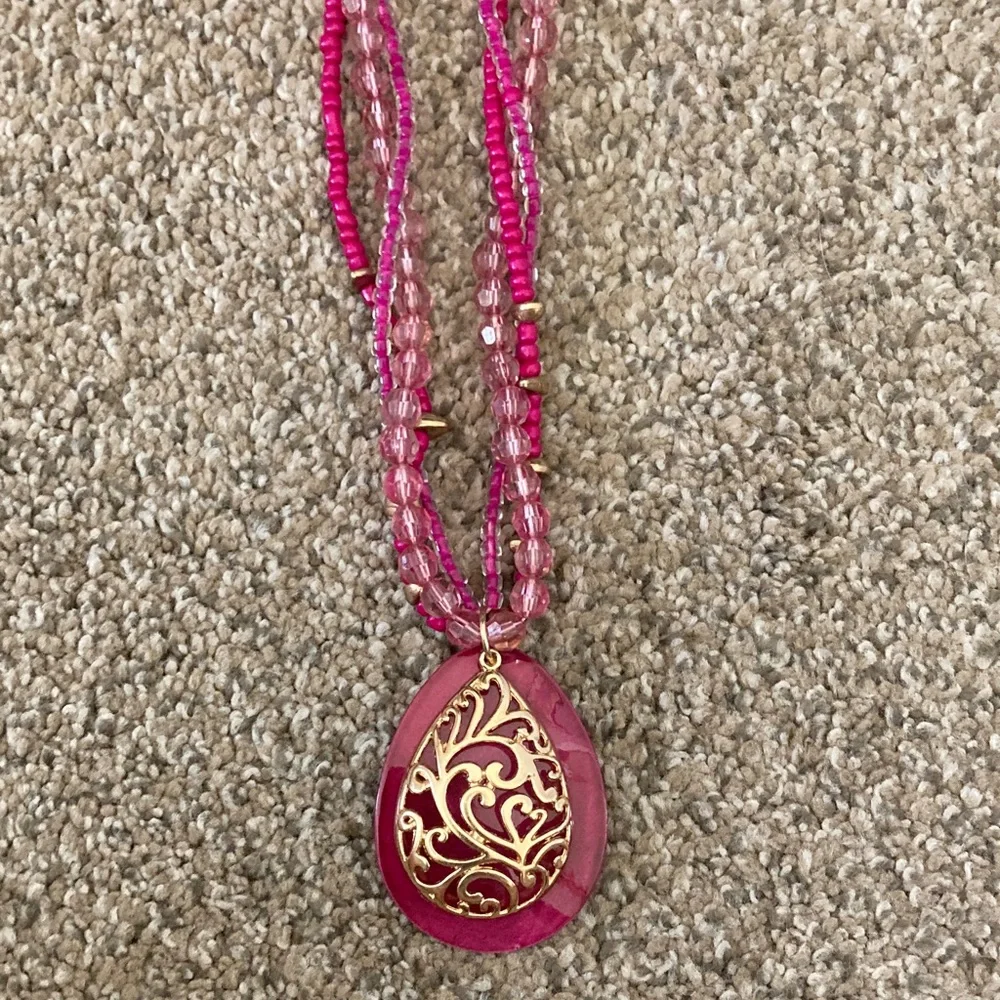 Mixit Fuchsia and Gold Filigree Necklace - Picture 4 of 4
